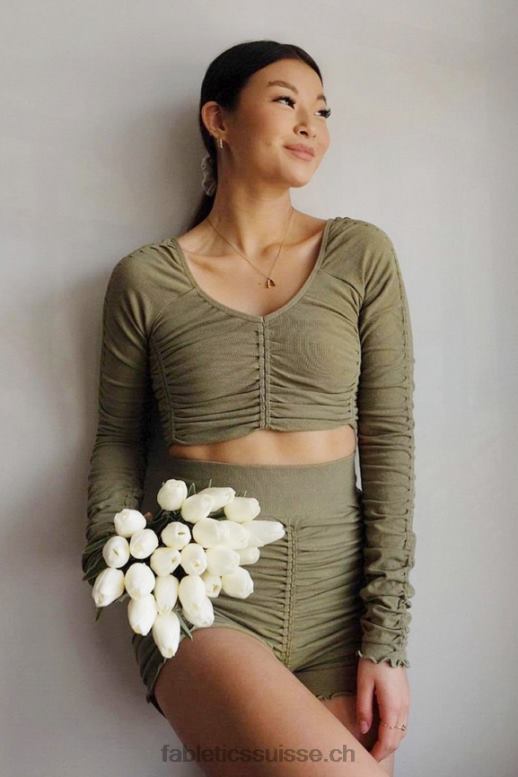 femmes short froncé à taille haute sans couture B0B6R398 logo gris chiné foncé/blanc Fabletics