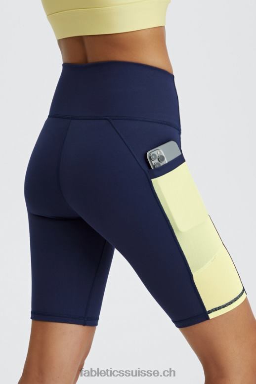 femmes short taille haute 9'' powerhold en déplacement B0B6R516 bleu marine foncé/crème au citron Fabletics