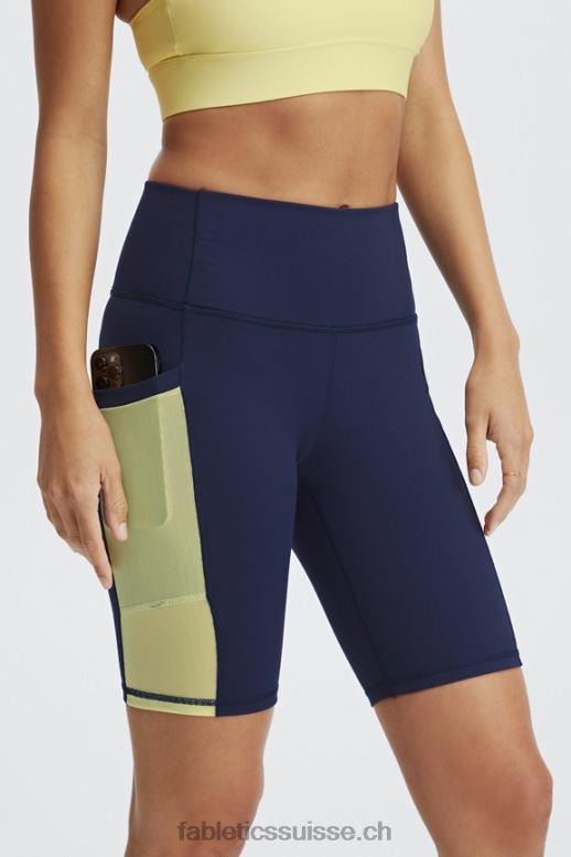 femmes short taille haute 9\'\' powerhold en déplacement B0B6R516 bleu marine foncé/crème au citron Fabletics