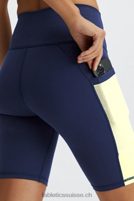 femmes short taille haute 9\'\' powerhold en déplacement B0B6R516 bleu marine foncé/crème au citron Fabletics