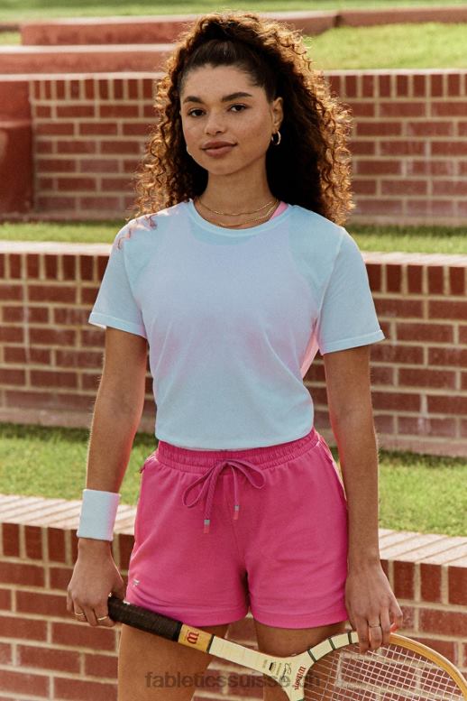 femmes T-shirt en jersey 100 % coton B0B6R1991 blanc classique/gris minéral Fabletics