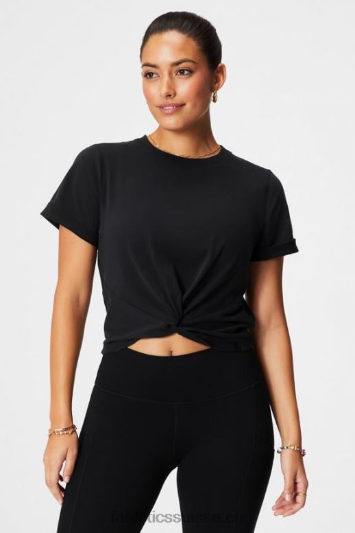 femmes T-shirt à nœud torsadé 100 % coton B0B6R1944 noir Fabletics