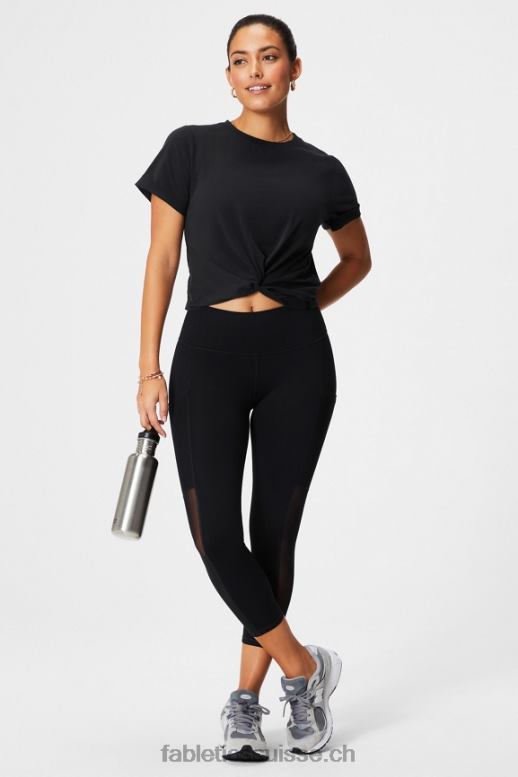 femmes T-shirt à nœud torsadé 100 % coton B0B6R1944 noir Fabletics