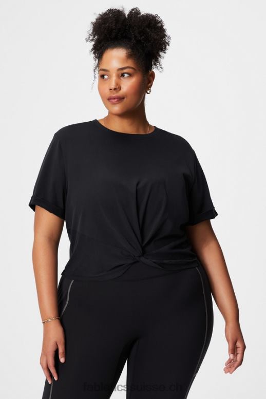 femmes T-shirt à nœud torsadé 100 % coton B0B6R1957 noir Fabletics