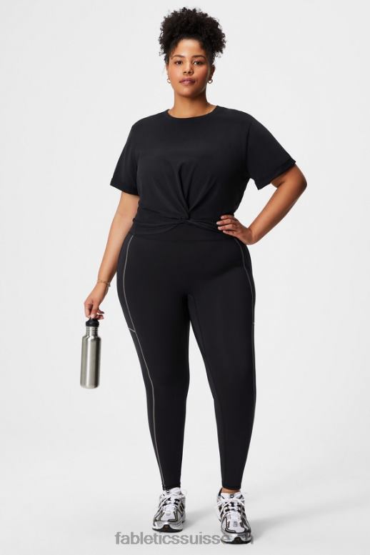 femmes T-shirt à nœud torsadé 100 % coton B0B6R1957 noir Fabletics
