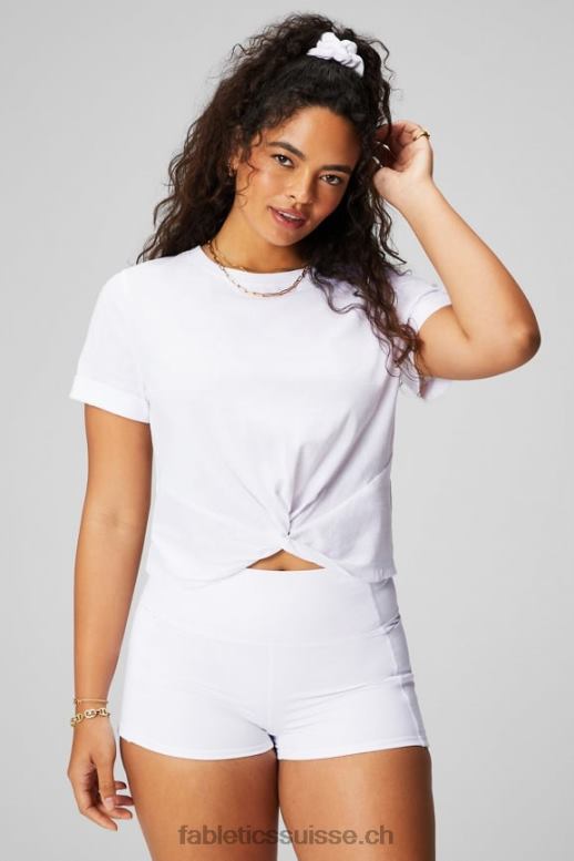 femmes T-shirt torsadé devant 100 % coton B0B6R1945 blanc classique Fabletics