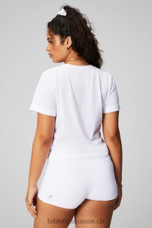 femmes T-shirt torsadé devant 100 % coton B0B6R1945 blanc classique Fabletics