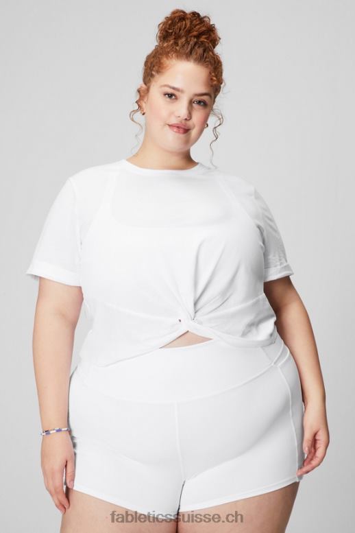 femmes T-shirt torsadé devant 100 % coton B0B6R1946 blanc classique Fabletics