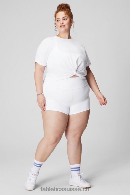 femmes T-shirt torsadé devant 100 % coton B0B6R1946 blanc classique Fabletics