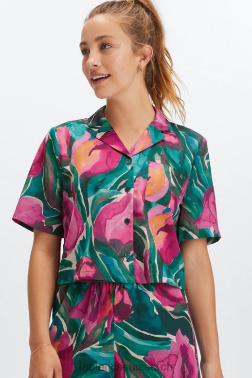 femmes bouton de veille vers le bas B0B6R2033 tulipes peintes Fabletics