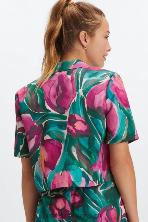 femmes bouton de veille vers le bas B0B6R2033 tulipes peintes Fabletics