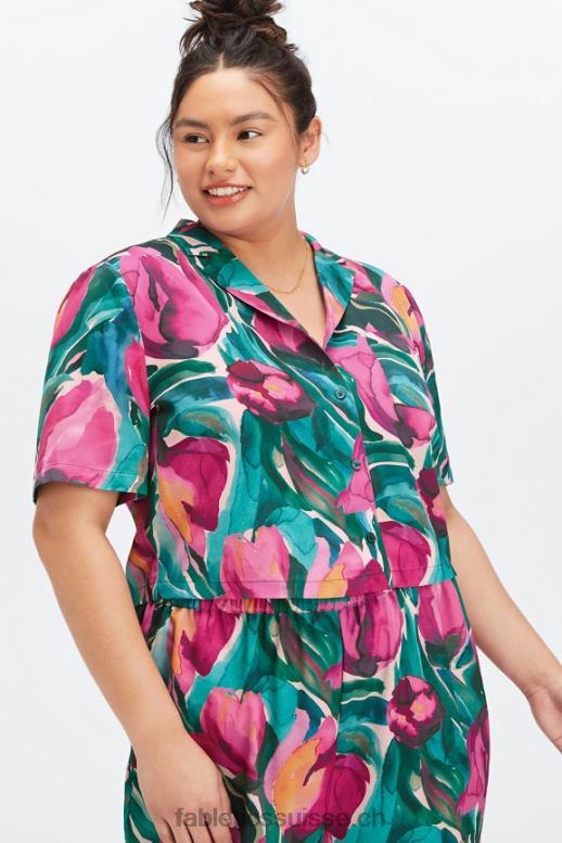 femmes bouton de veille vers le bas B0B6R2034 tulipes peintes Fabletics