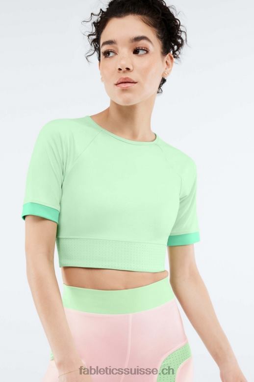 femmes haut court avah color block à manches coupées B0B6R2083 eau tropicale/aloès Fabletics