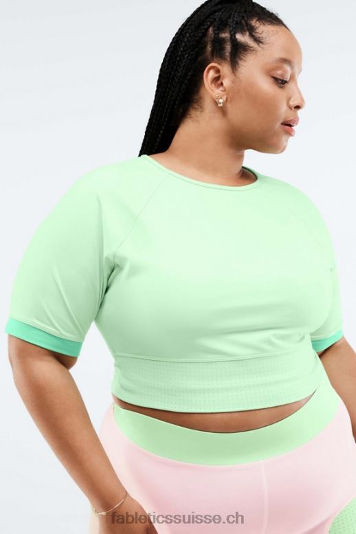 femmes haut court avah color block à manches coupées B0B6R2084 eau tropicale/aloès Fabletics