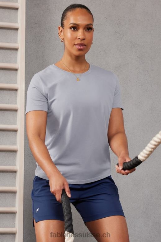 femmes haut à manches courtes en plumes B0B6R1949 gris chiné classique Fabletics