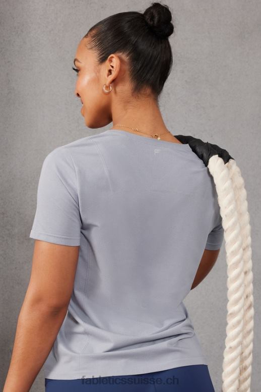 femmes haut à manches courtes en plumes B0B6R1949 gris chiné classique Fabletics