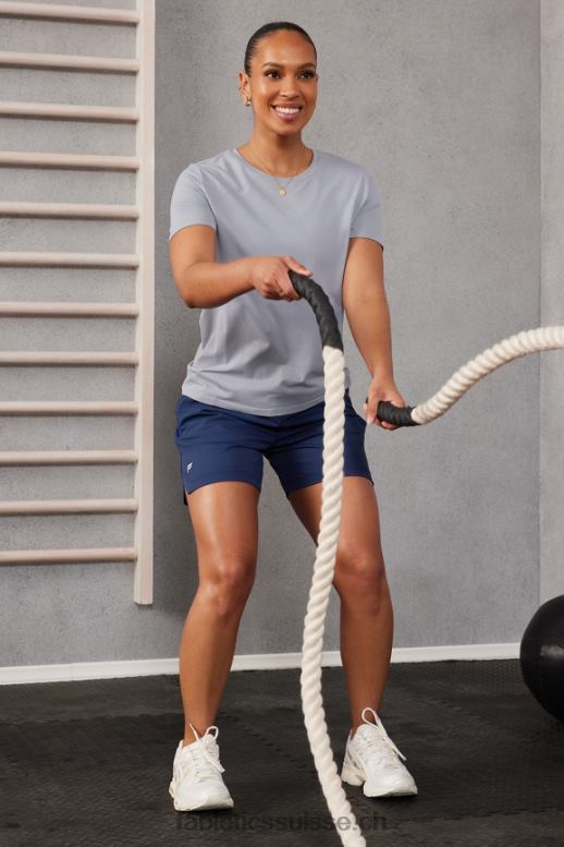 femmes haut à manches courtes en plumes B0B6R1949 gris chiné classique Fabletics