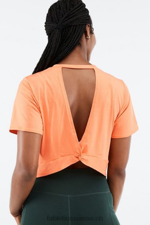 femmes t-shirt écoresponsable à manches courtes et dos torsadé B0B6R2052 explosion d\'orange Fabletics