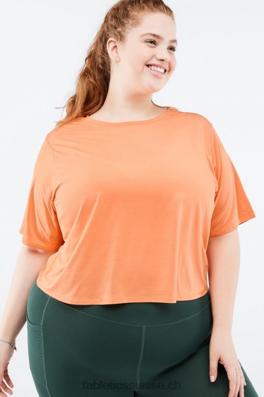 femmes t-shirt écoresponsable à manches courtes et dos torsadé B0B6R2053 explosion d\'orange Fabletics
