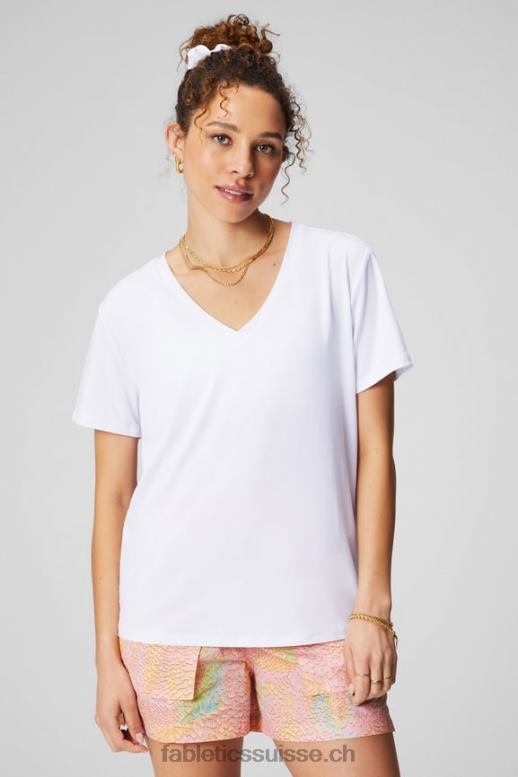 femmes t-shirt manches courtes col v dry-flex B0B6R1958 blanc classique Fabletics