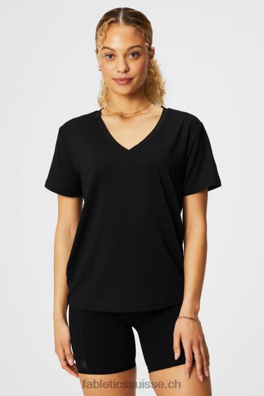 femmes t-shirt manches courtes col v dry-flex B0B6R1959 noir Fabletics