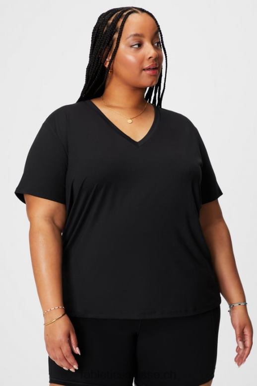 femmes t-shirt manches courtes col v dry-flex B0B6R1960 noir Fabletics