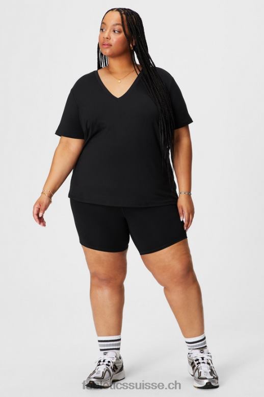femmes t-shirt manches courtes col v dry-flex B0B6R1960 noir Fabletics