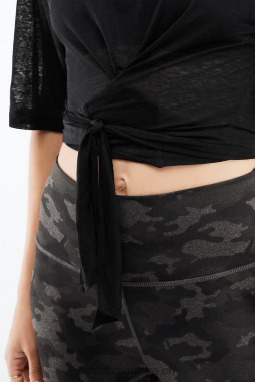 femmes t-shirt à nouer à manches courtes ryan B0B6R2060 noir Fabletics