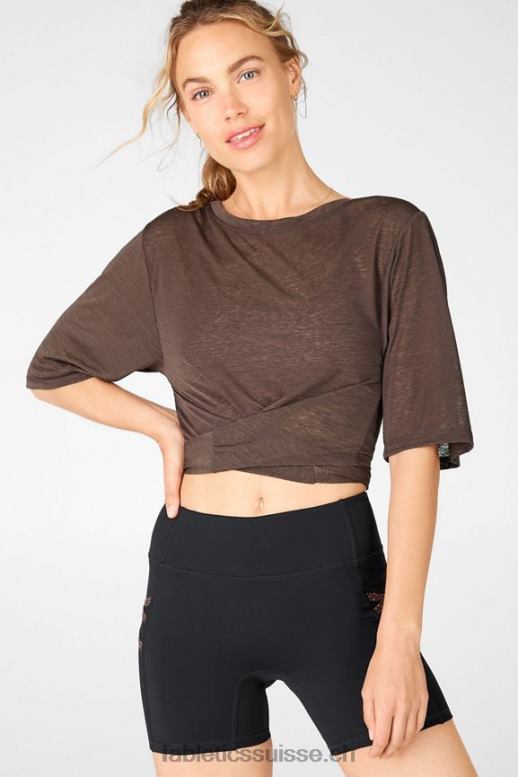 femmes t-shirt à nouer à manches courtes ryan B0B6R2061 cacao Fabletics