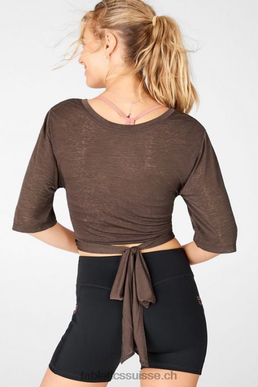 femmes t-shirt à nouer à manches courtes ryan B0B6R2061 cacao Fabletics