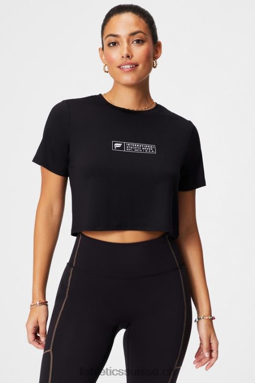 femmes t-shirt ultra-court à manches courtes dry-flex B0B6R1953 noir/blanc classique Fabletics
