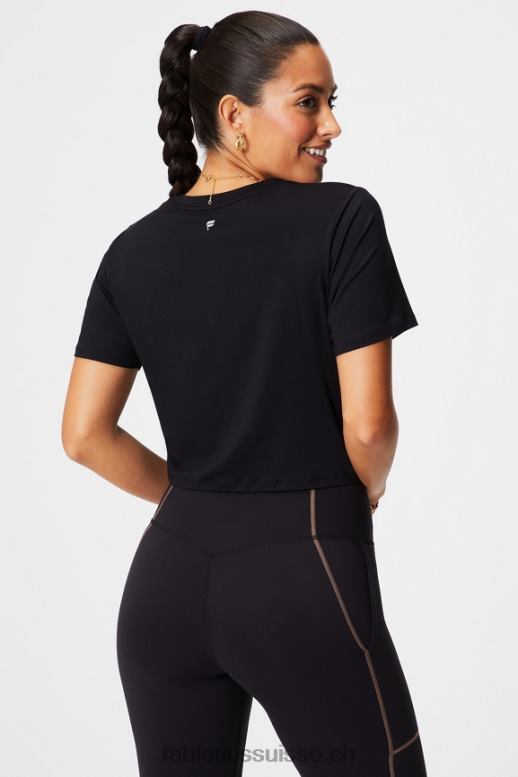 femmes t-shirt ultra-court à manches courtes dry-flex B0B6R1953 noir/blanc classique Fabletics