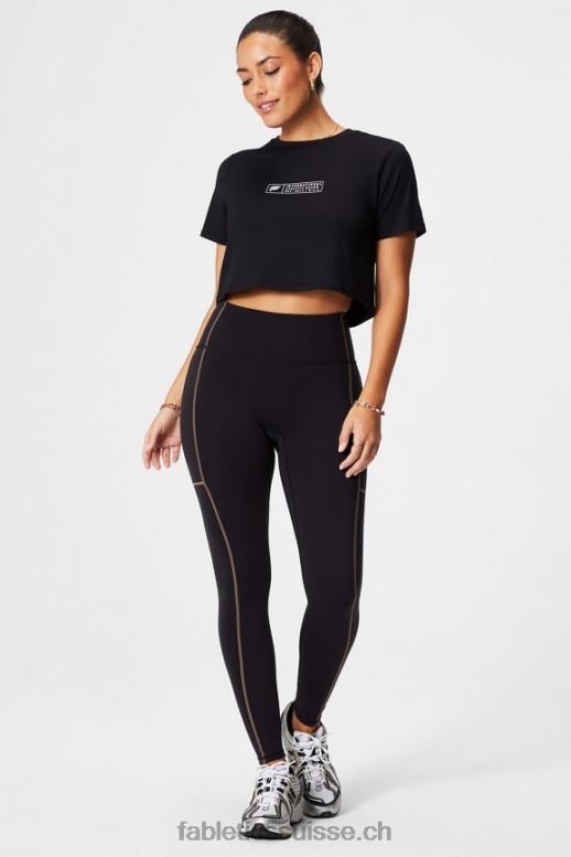 femmes t-shirt ultra-court à manches courtes dry-flex B0B6R1953 noir/blanc classique Fabletics