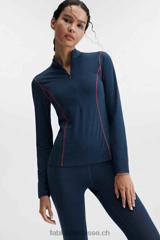 femmes couche de base en laine à manches longues demi-fermeture éclair B0B6R2633 bleu nova chiné Fabletics