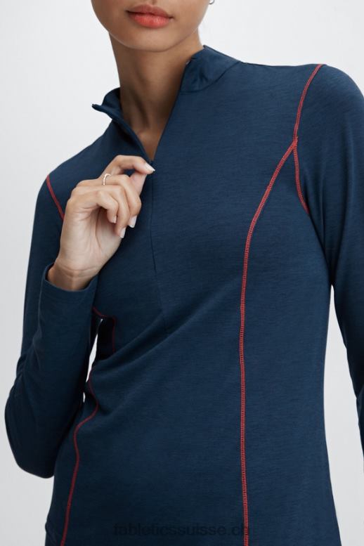 femmes couche de base en laine à manches longues demi-fermeture éclair B0B6R2633 bleu nova chiné Fabletics