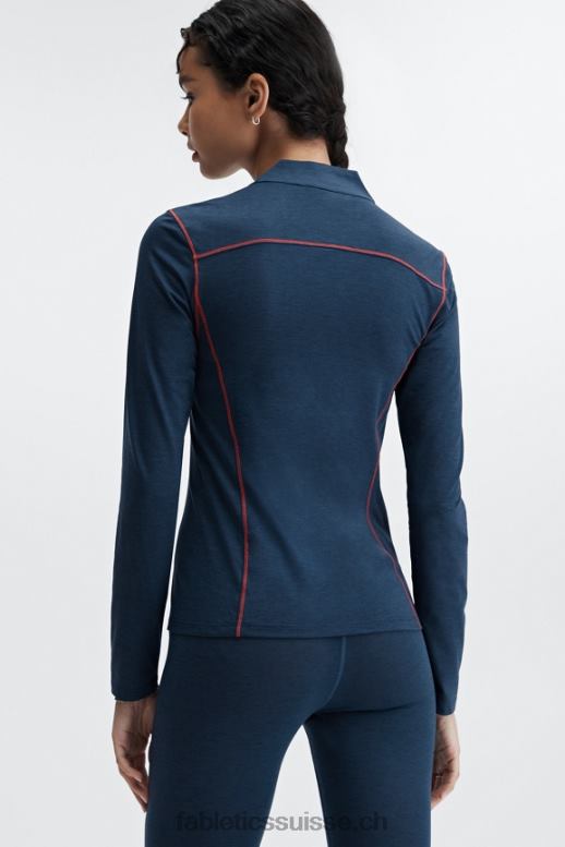 femmes couche de base en laine à manches longues demi-fermeture éclair B0B6R2633 bleu nova chiné Fabletics