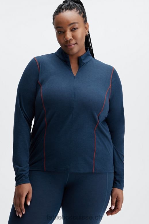 femmes couche de base en laine à manches longues demi-fermeture éclair B0B6R2634 bleu nova chiné Fabletics