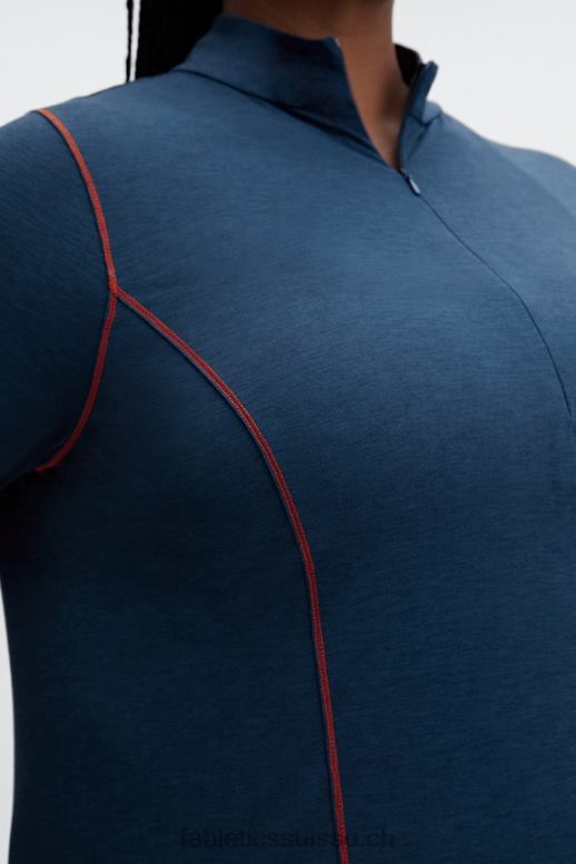 femmes couche de base en laine à manches longues demi-fermeture éclair B0B6R2634 bleu nova chiné Fabletics