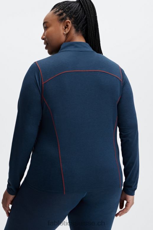 femmes couche de base en laine à manches longues demi-fermeture éclair B0B6R2634 bleu nova chiné Fabletics