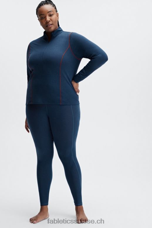 femmes couche de base en laine à manches longues demi-fermeture éclair B0B6R2634 bleu nova chiné Fabletics