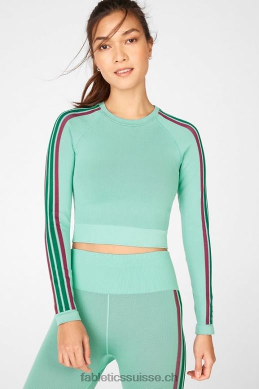 femmes crop top à manches longues sans coutures aisley B0B6R2709 multi rayures bleu lunaire Fabletics