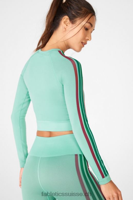 femmes crop top à manches longues sans coutures aisley B0B6R2709 multi rayures bleu lunaire Fabletics