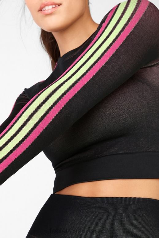 femmes crop top à manches longues sans coutures aisley B0B6R2731 rose rayé multi Fabletics