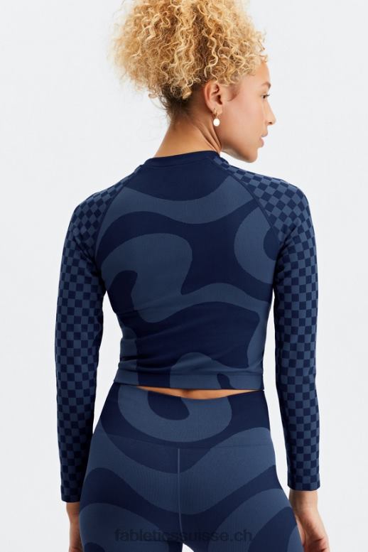 femmes crop top à manches longues sans coutures jada B0B6R2663 marine foncé/bleu moyen Fabletics