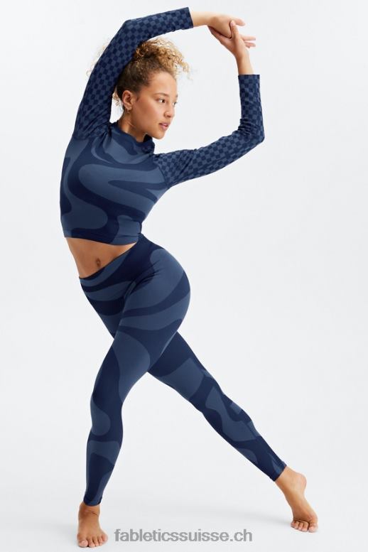 femmes crop top à manches longues sans coutures jada B0B6R2663 marine foncé/bleu moyen Fabletics