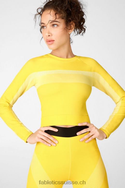 femmes haut court à manches longues sans couture tory B0B6R2730 jaune vif/blanc Fabletics
