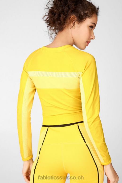 femmes haut court à manches longues sans couture tory B0B6R2730 jaune vif/blanc Fabletics