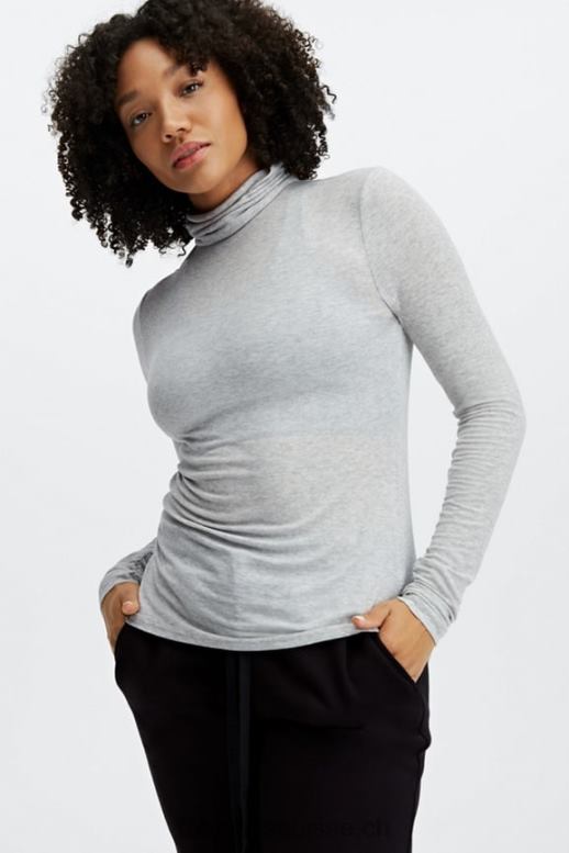femmes haut jess à manches longues et col roulé B0B6R2672 gris clair chiné Fabletics
