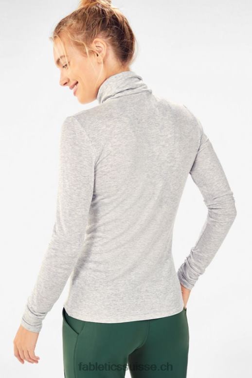femmes haut jess à manches longues et col roulé B0B6R2675 gris clair chiné Fabletics