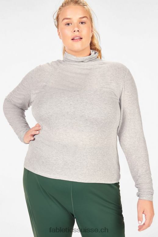 femmes haut jess à manches longues et col roulé B0B6R2676 gris clair chiné Fabletics